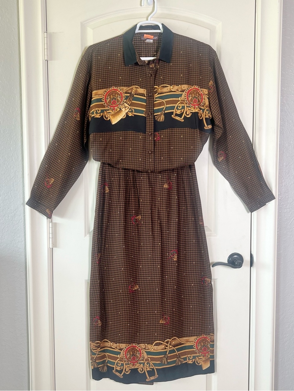 VTG 80s Alexander Campbell Equestrian Houndstooth 2 Piece Dress Set 12